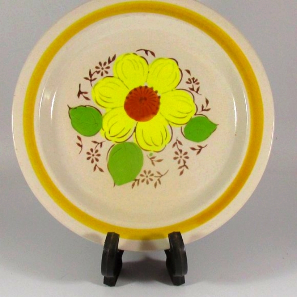 2 Vintage Sunflower Hand Painted 7 1/2"D Plate Stoneware Japan